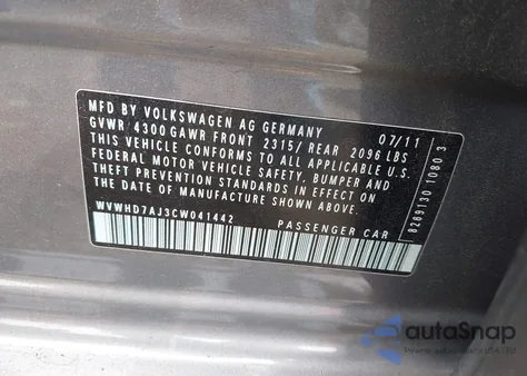 2012 Volkswagen Gti 4-Door from USA, damaged, VIN WVWHD7AJ3CW041442